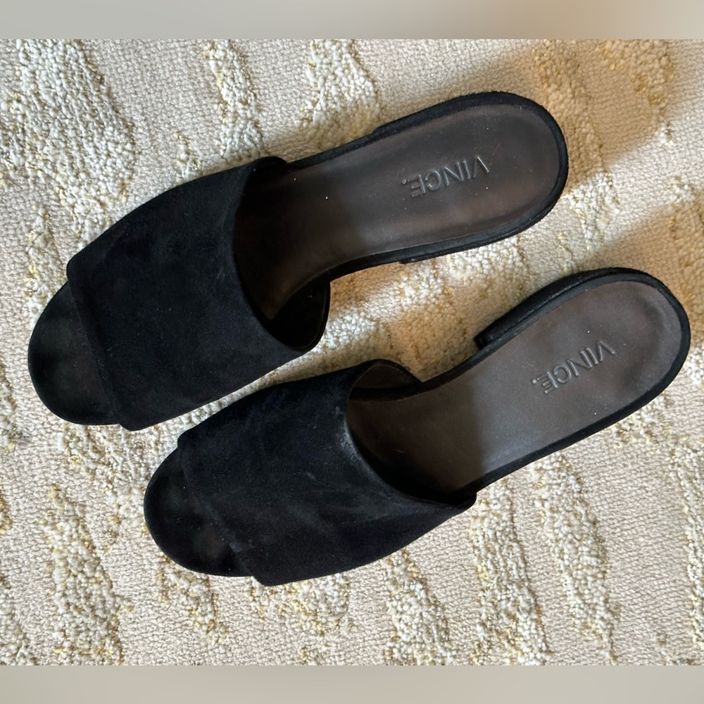 VINCE Women’s Size 7 Black Suede Block Heel Slide Sandal
